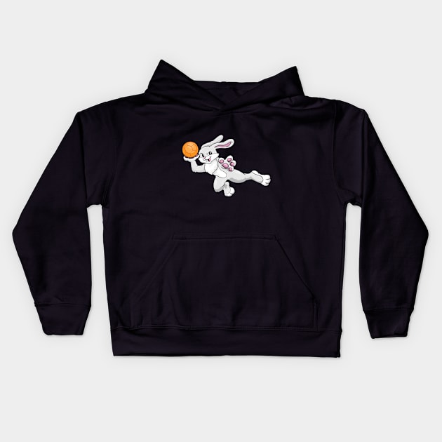 Rabbit as handball player with handball Kids Hoodie by Markus Schnabel